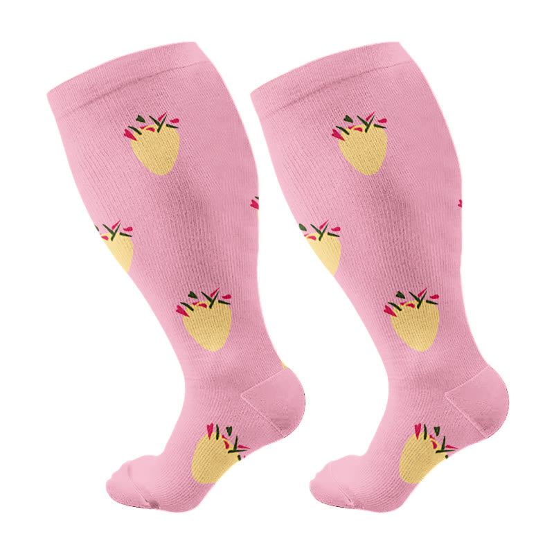 Plus Size Dog Footprints Pineapple Compression Socks 2XL-7XL(3 Pairs) - Pink - 7XL - image 12