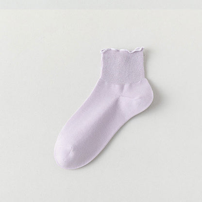 Laciness Solid Color Ankle Socks(10 Pairs) - Purple - EU36-40(US3-7) - image 15