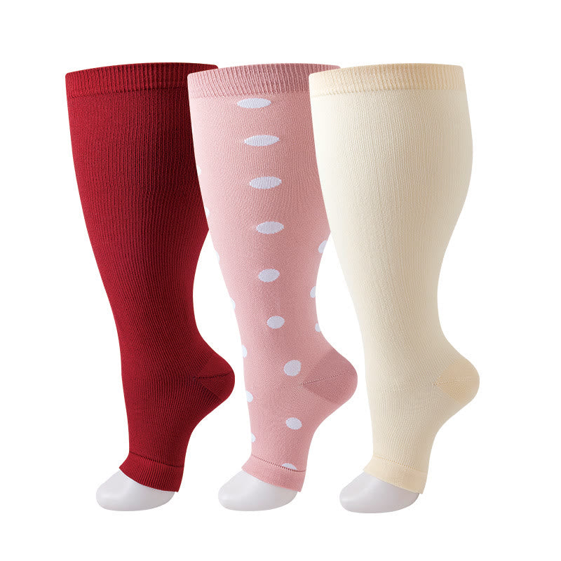 Plus Size Polka Dots Open Toe Compression Socks(3 Pairs) - Multicolor - 4XL - image 5