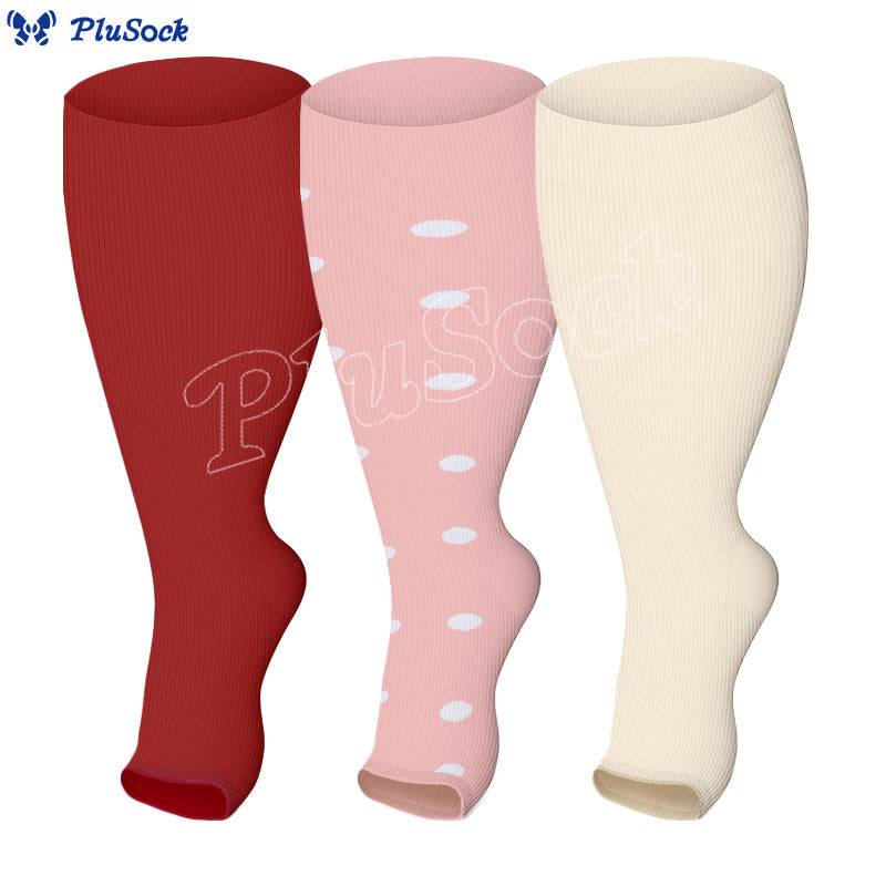 Plus Size Polka Dots Open Toe Compression Socks(3 Pairs) - image 1