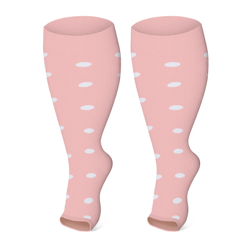 Plus Size Polka Dots Open Toe Compression Socks(3 Pairs) - image 6