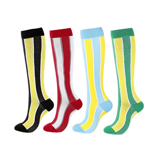 Wide Stripes Compression Socks(4 Pairs) - Multicolor - L/XL - image 0
