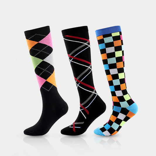 Squares Ribbon Compression Socks(3 Pairs) - Multicolor - EU38-41(US8-11) - image 0
