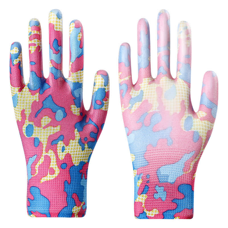 Floral Print Abrasion Resistant Gardening Work Gloves(12 Pairs) - Red - One Size - image 4