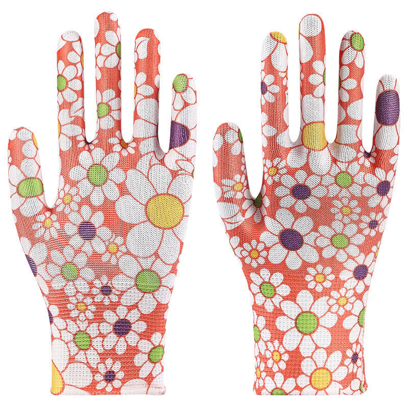 Nylon Knit Printed Gardening Work Gloves(12 Pairs) - Orange - One Size - image 9