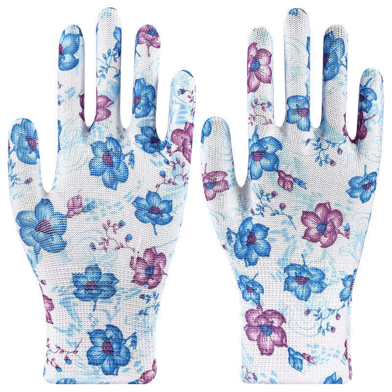 Nylon Knit Printed Gardening Work Gloves(12 Pairs) - Blue - One Size - image 10