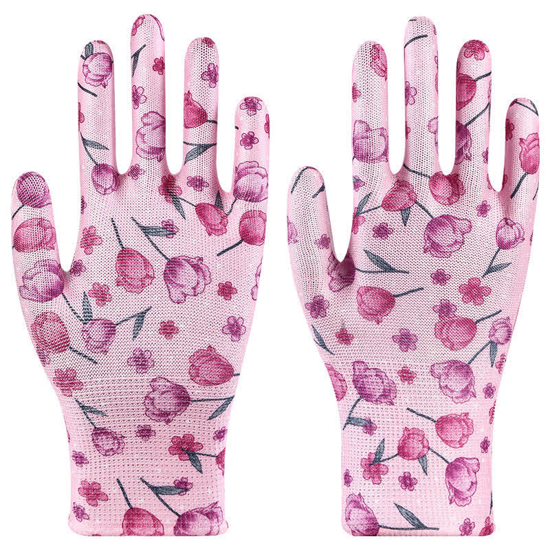 Nylon Knit Printed Gardening Work Gloves(12 Pairs) - Purple - One Size - image 8
