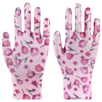 Nylon Knit Printed Gardening Work Gloves(12 Pairs) - Purple - One Size - image 8