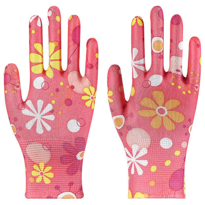 Nylon Knit Printed Gardening Work Gloves(12 Pairs) - Red - One Size - image 7