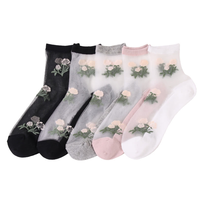 Elegant Flowers Quarter Socks(5 Pairs) - Multicolor - EU36-40(US3-7) - image 13