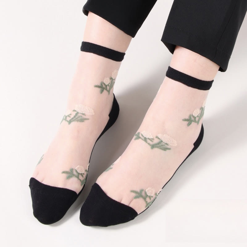 Elegant Flowers Quarter Socks(5 Pairs) - Nude - EU36-40(US3-7) - image 3
