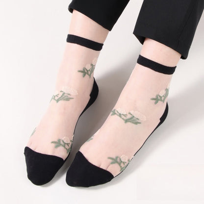 Elegant Flowers Quarter Socks(5 Pairs) - Nude - EU36-40(US3-7) - image 3