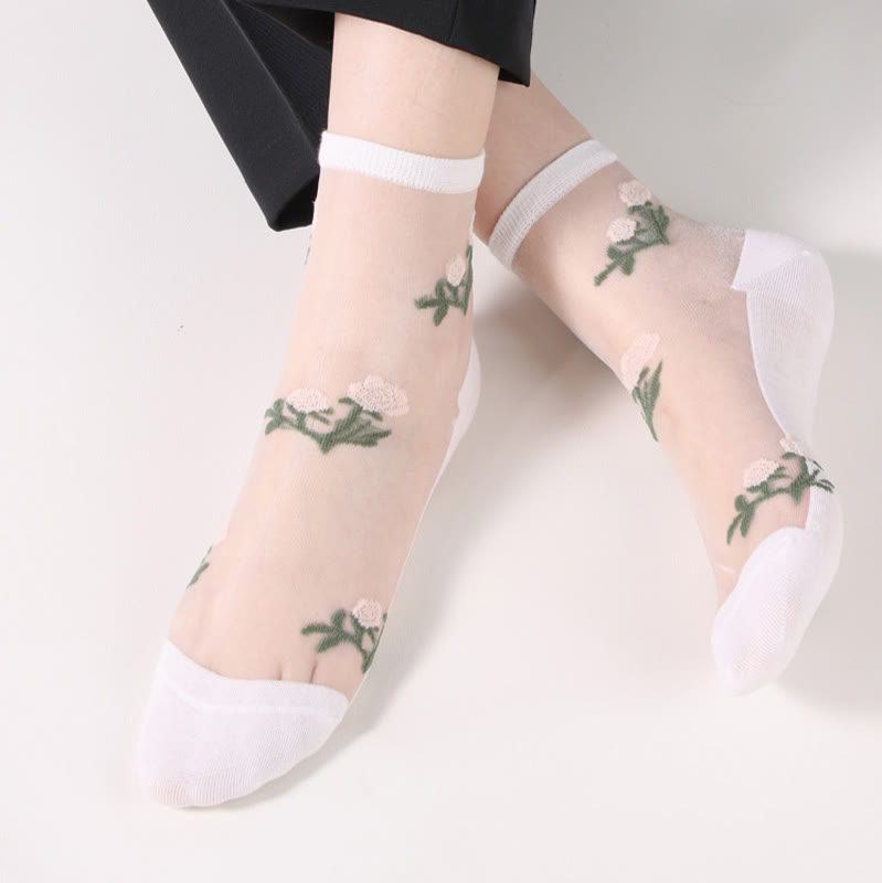 Elegant Flowers Quarter Socks(5 Pairs) - image 11