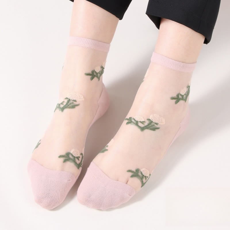 Elegant Flowers Quarter Socks(5 Pairs) - Pink - EU36-40(US3-7) - image 7