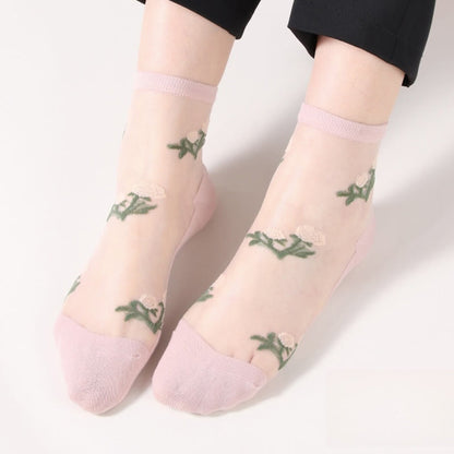 Elegant Flowers Quarter Socks(5 Pairs) - Pink - EU36-40(US3-7) - image 7