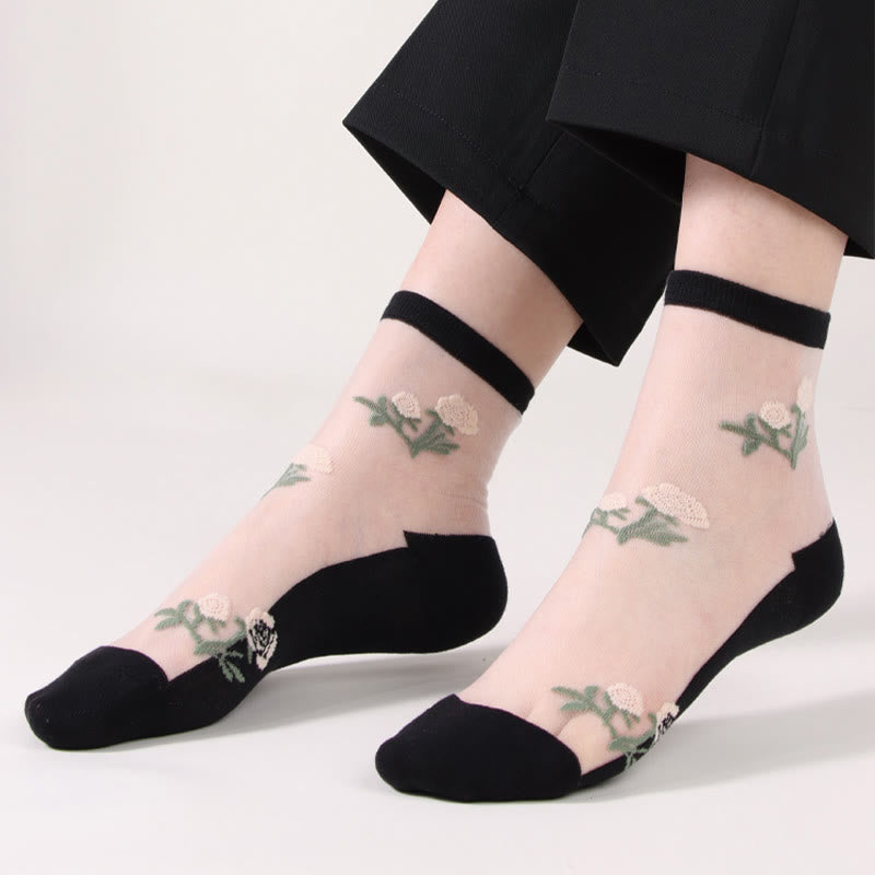 Elegant Flowers Quarter Socks(5 Pairs) - image 5