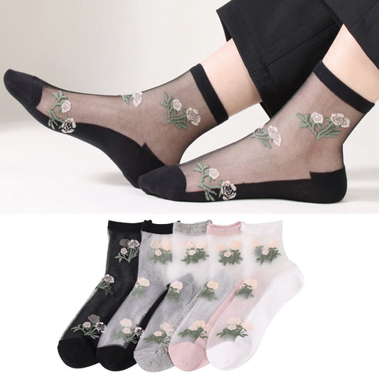 Elegant Flowers Quarter Socks(5 Pairs) - image 0