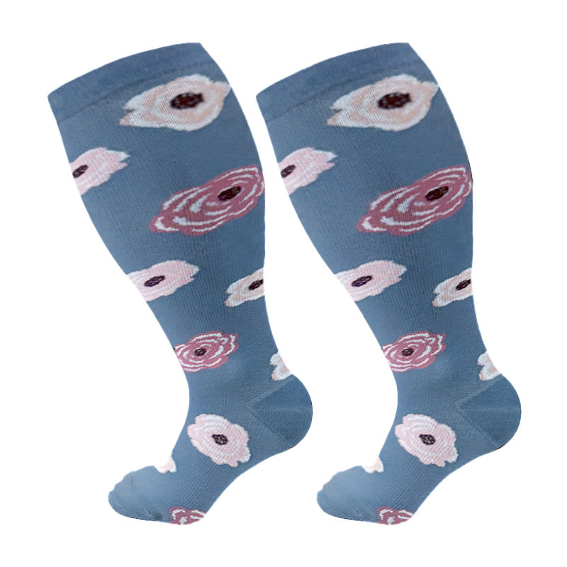 Plus Size Lute Pink Compression Socks(3 Pairs) - Blue - 4XL - image 7