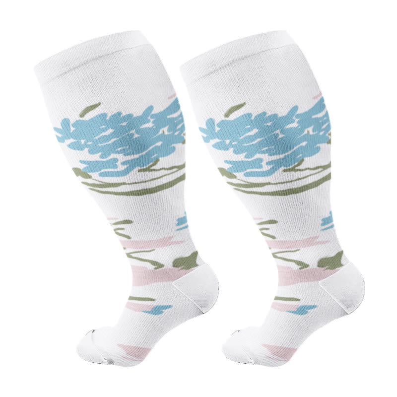 Plus Size Rose Chrysanthemum Compression Socks(3 Pairs) - White - 4XL - image 5