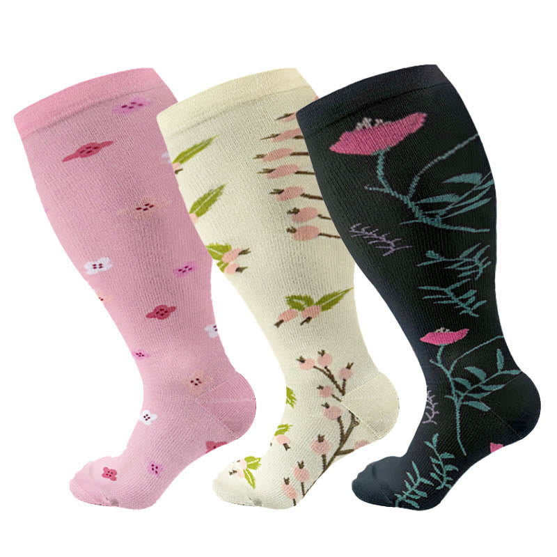 Plus Size Lute Pink Compression Socks(3 Pairs) - Multicolor A - 4XL - image 11