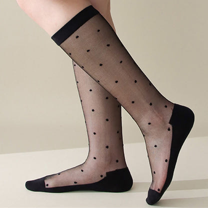 Cute Polka Dots Crew Socks(5 Pairs) - Black - EU36-40(US3-7) - image 1
