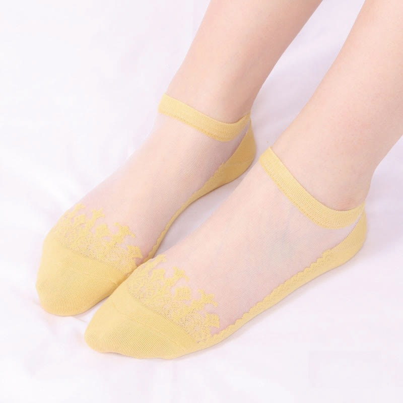 Jacquard Transparent Ankle Socks(6 Pairs) - Yellow - EU36-40(US3-7) - image 14