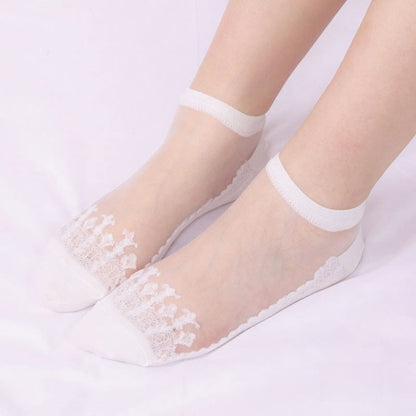 Jacquard Transparent Ankle Socks(6 Pairs) - White - EU36-40(US3-7) - image 2