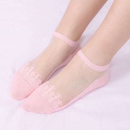 Jacquard Transparent Ankle Socks(6 Pairs) - Pink - EU36-40(US3-7) - image 9