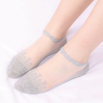 Jacquard Transparent Ankle Socks(6 Pairs) - Grey - EU36-40(US3-7) - image 8
