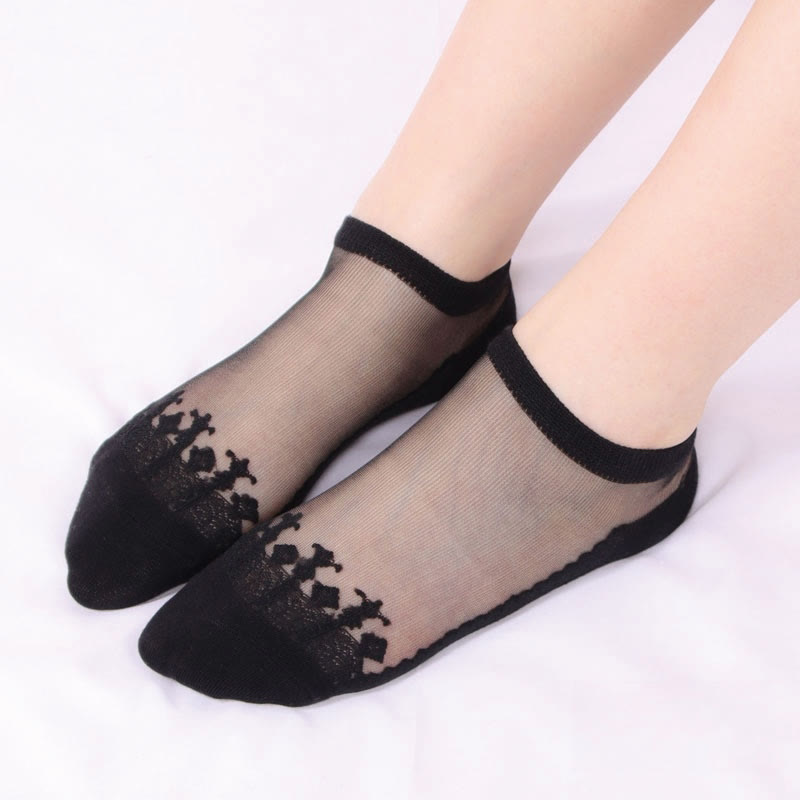 Jacquard Transparent Ankle Socks(6 Pairs) - Black - EU36-40(US3-7) - image 12