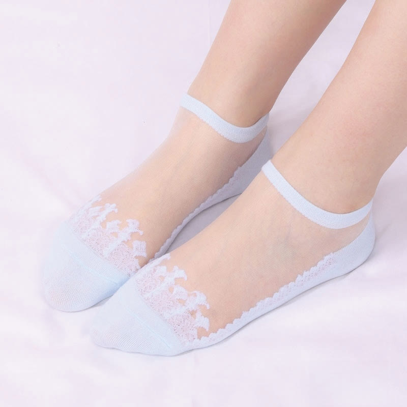 Jacquard Transparent Ankle Socks(6 Pairs) - Blue - EU36-40(US3-7) - image 10