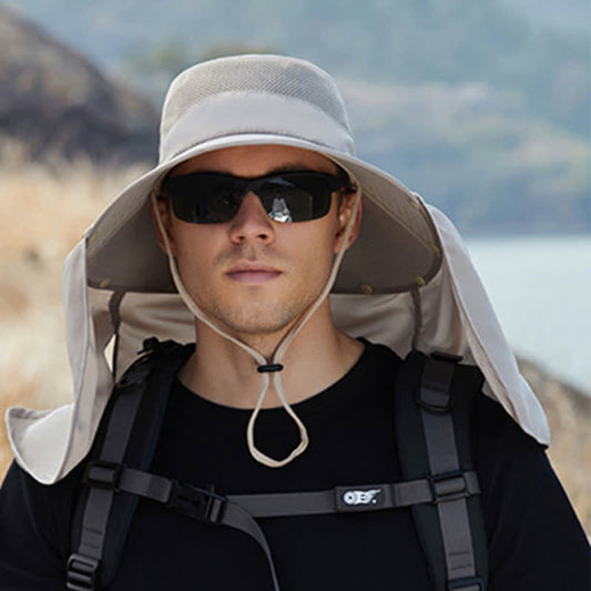 Detachable Neck Flap Sun Protection Hat - Beige - One Size - image 0