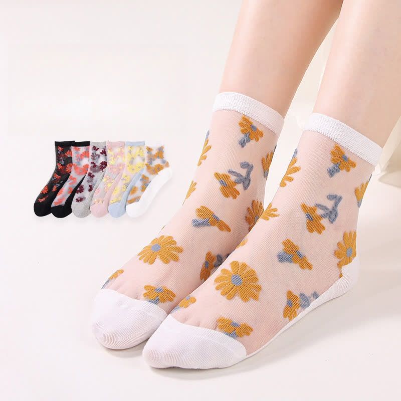 Ultra-thin Daisy Flower Sheer Ankle Socks(6 Pairs) - image 0