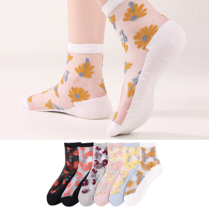 Ultra-thin Daisy Flower Sheer Ankle Socks(6 Pairs) - image 1