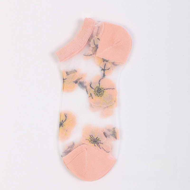 Lightweight Floral Breathable Sheer Ankle Socks(5 Pairs) - Light Pink - EU36-40(US3-7) - image 5
