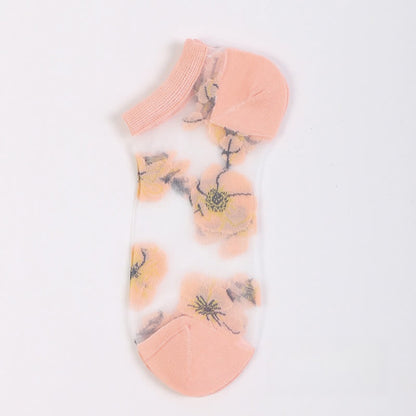 Lightweight Floral Breathable Sheer Ankle Socks(5 Pairs) - Light Pink - EU36-40(US3-7) - image 5