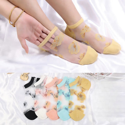 Lightweight Floral Breathable Sheer Ankle Socks(5 Pairs) - image 0