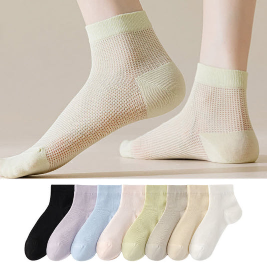 Lightweight Mesh Breathable Solid-Color Ankle Socks(8 Pairs) - image 0