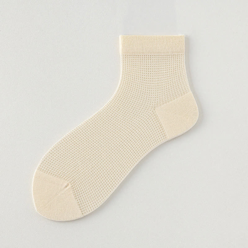 Lightweight Mesh Breathable Solid-Color Ankle Socks(8 Pairs) - Beige - EU36-40(US3-7) - image 15