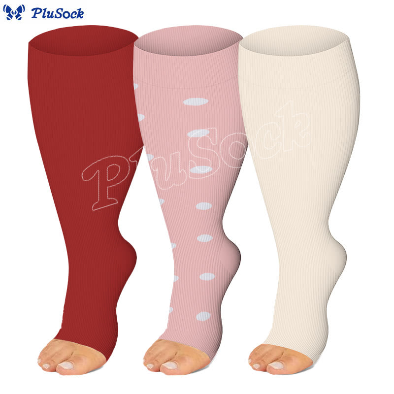 Plus Size Polka Dots Open Toe Compression Socks(3 Pairs) - image 0