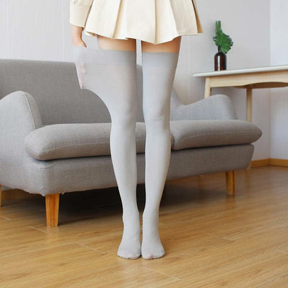 Plus Sexy Solid Color Thigh High Socks(4 Pairs) - Grey - One Size - image 5