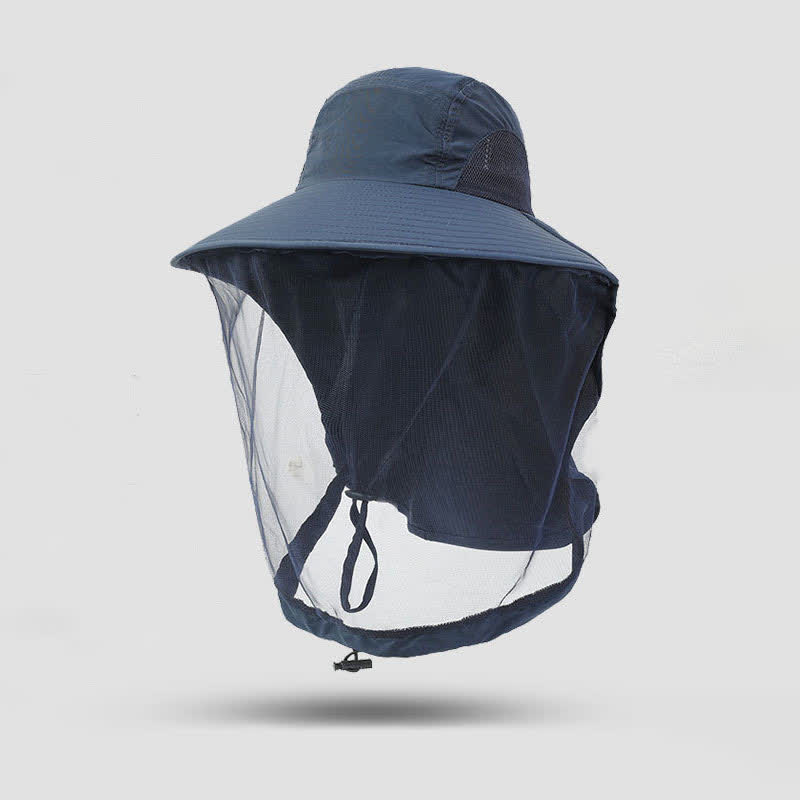 Sun-Protective Breathable Wide-Brim Bucket Hat - Navy Blue - One Size - image 5