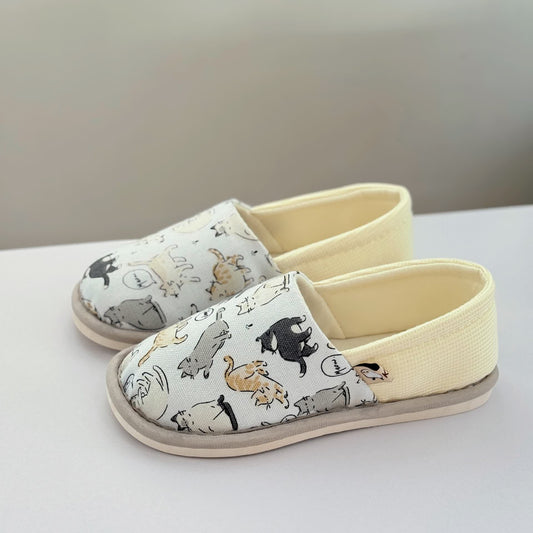 Cat Print Non-Slip Canvas Home Slippers - US8.5-9 - image 0