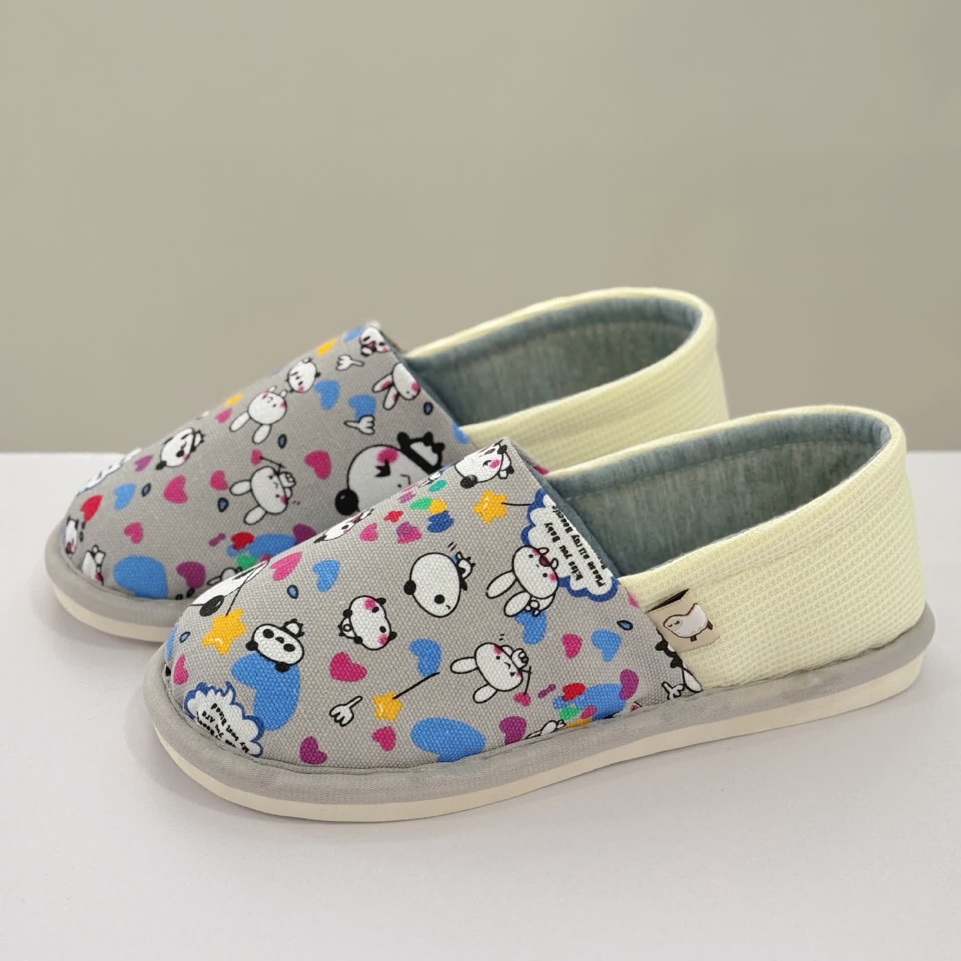 Cute Animal Print Non-Slip Canvas Home Slippers - Grey - US8.5-9 - image 8