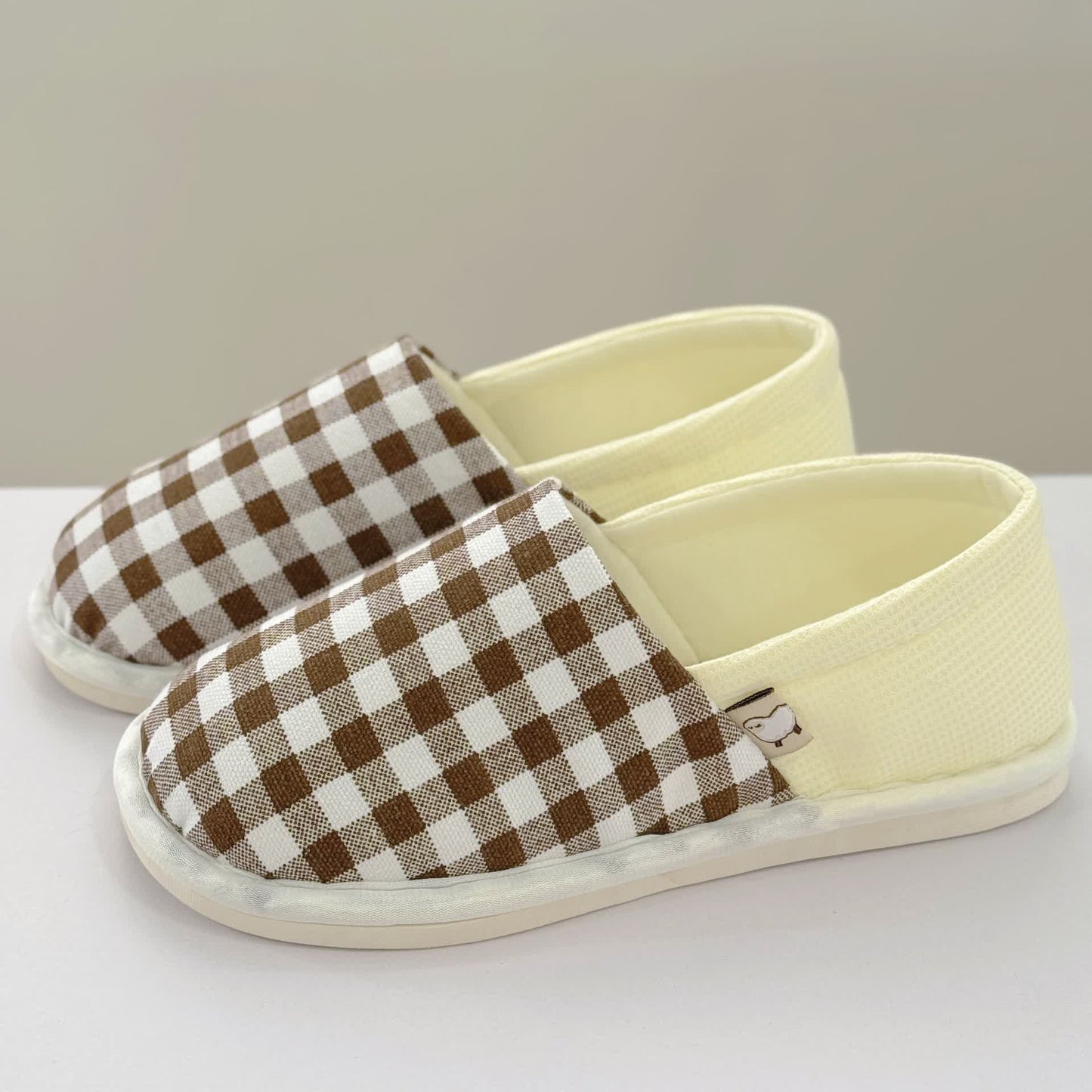 Plaid Print Non-Slip Canvas Home Slippers - Coffee - US8.5-9 - image 10