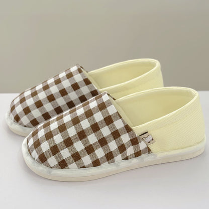 Plaid Print Non-Slip Canvas Home Slippers - Coffee - US8.5-9 - image 10