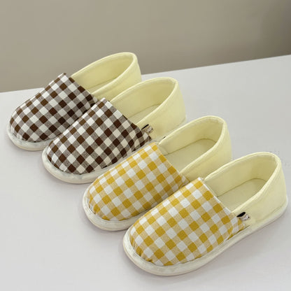Plaid Print Non-Slip Canvas Home Slippers - image 0