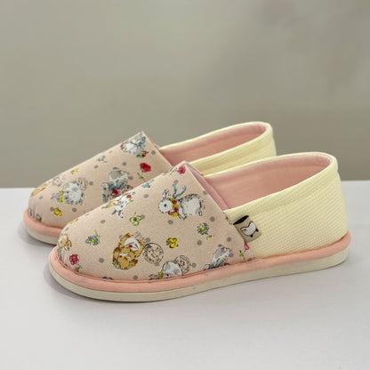 Rabbit Print Non-Slip Canvas Home Slippers - Pink - US8.5-9 - image 0