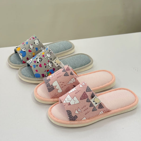 Cartoon Print Canvas Open-Toe Home Slippers - image 0
