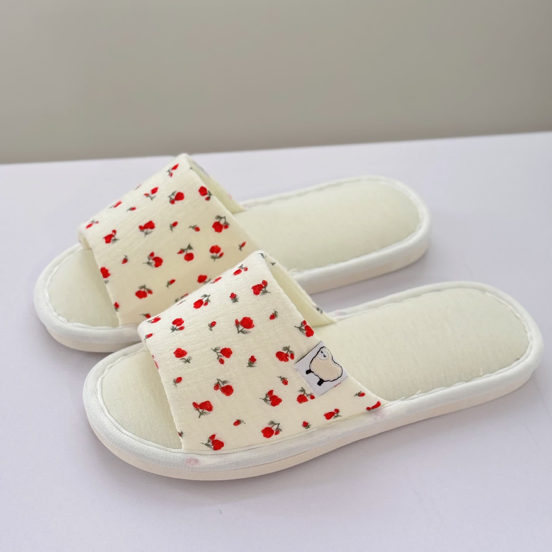 Floral Canvas Open-Toe Home Slippers - Red - US8.5-9 - image 0